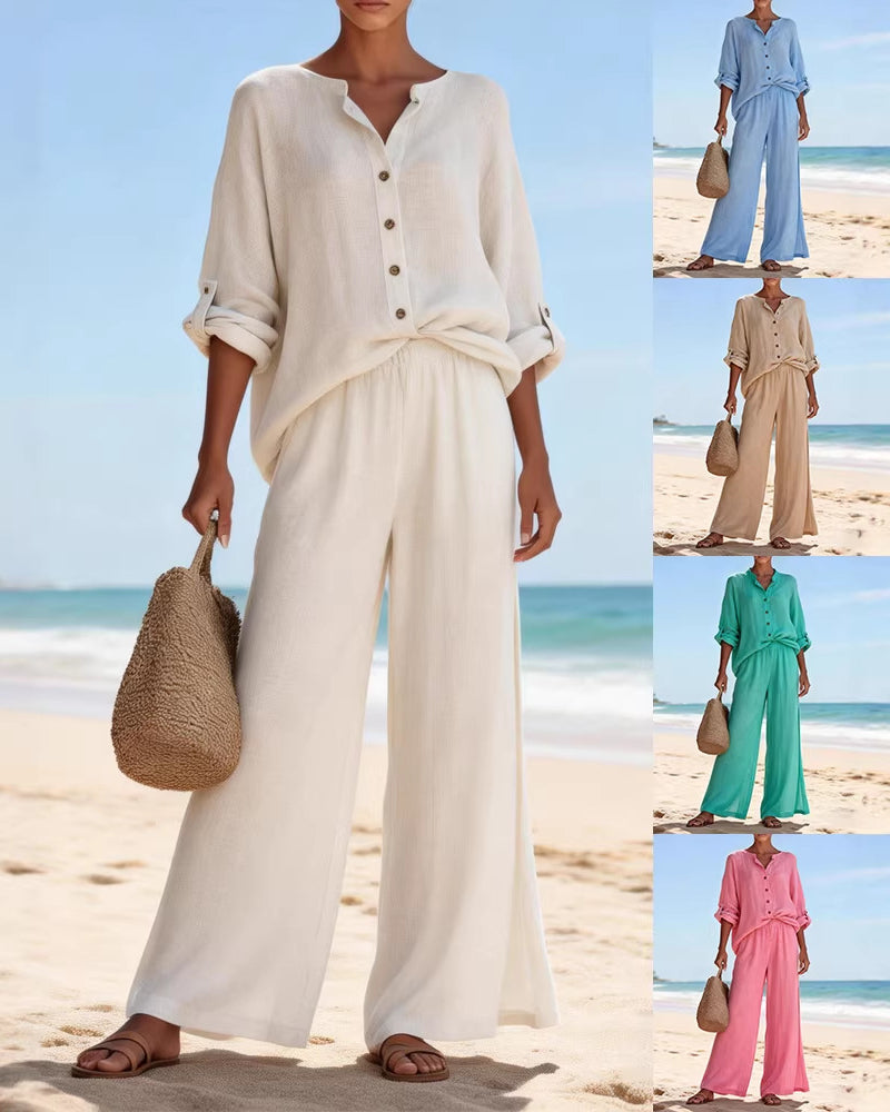 V-Neck Long-Sleeve Set — Luna Forza loungewear set, view 2