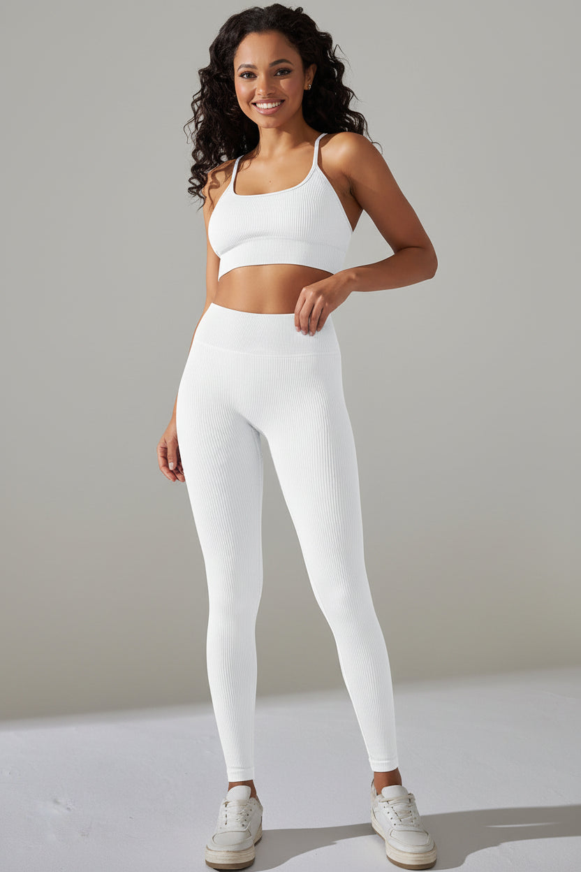 Woman wearing Luna Forza Seamless Ribbed Yoga Set — women's seamless yoga set, Australia