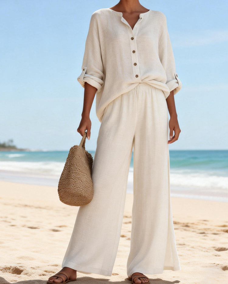 Woman wearing Luna Forza V-Neck Long-Sleeve Set — women's loungewear set, Australia